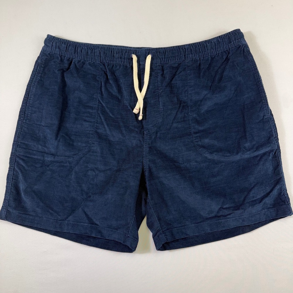 Wallace & Barnes Corduroy Dock Shorts Men XL Navy Blue Drawstring Elastic AV457